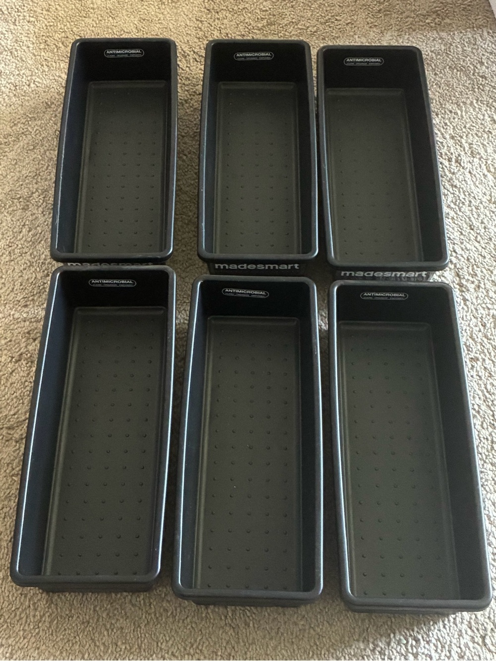 Black Plastic Drawer Organizer Bins - Set of 6